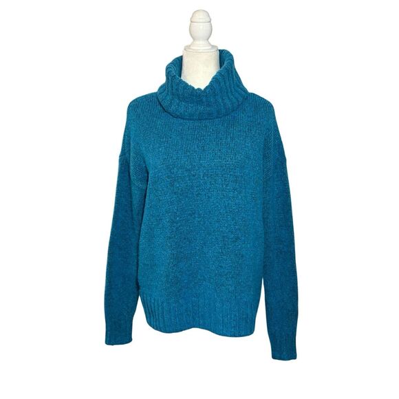 LOFT Fuzzy Cowl Neck oversized sweater in teal - PS - Picture 2 of 8